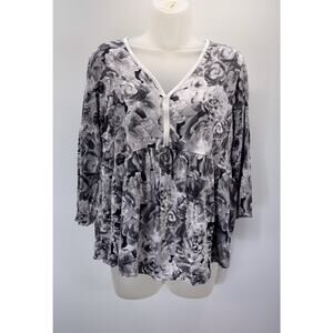 Simply Vera Vera Wang Women’s Roses Blouse Top Size Medium Black And White